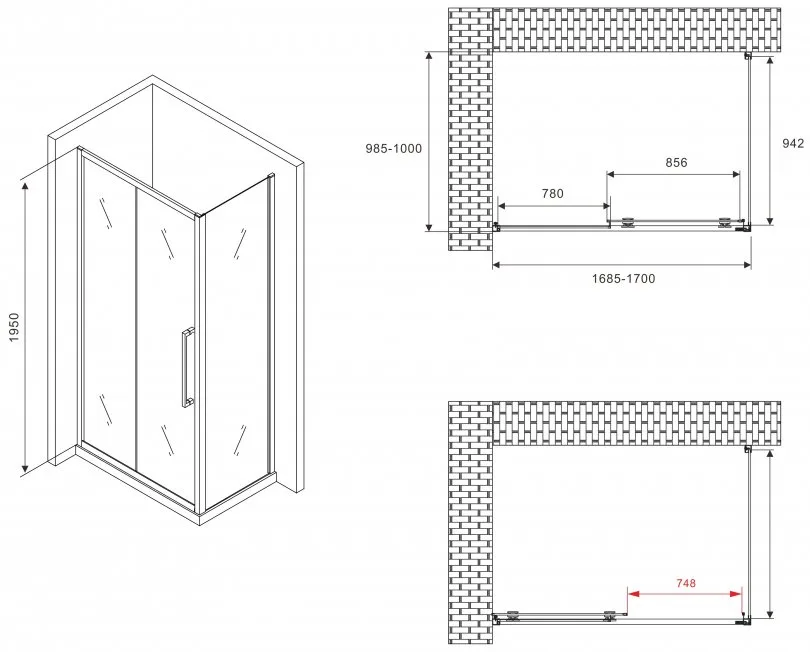 Душевой уголок Abber Schwarzer Diamant AG30170BH-S100B 170x100, профиль черный, стекло прозрачное Sancos — официальный сайт