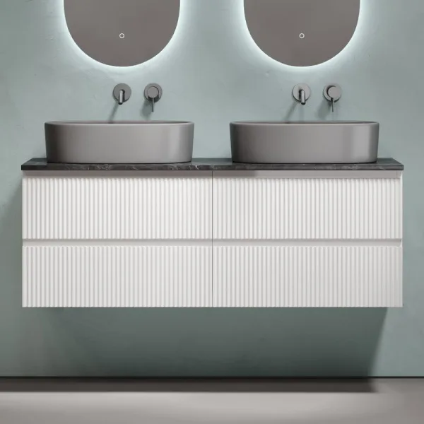 Тумба с раковиной Sancos Snob R 140 bianco, столешница черный мрамор TT140A1, раковина CN6048MDH Sancos — Оригинал