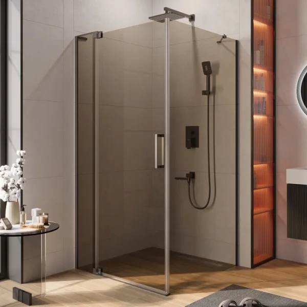Душевой уголок Cezares Slider AH 1 100-100/110 BR GM профиль оружейная сталь, стекло бронза Sancos — Оригинал