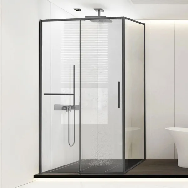 Душевой уголок Vincea Slim Soft VSR-1SS8011CLGM 110х80, профиль вороненая сталь, стекло прозрачное Sancos — Оригинал