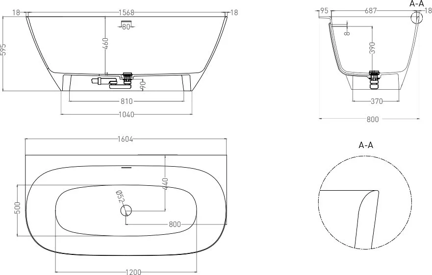 Ванна из искусственного камня Salini Sofia Wall S-Sense 160x80 см, пристенная, белая, овальная, с до Sancos — официальный сайт
