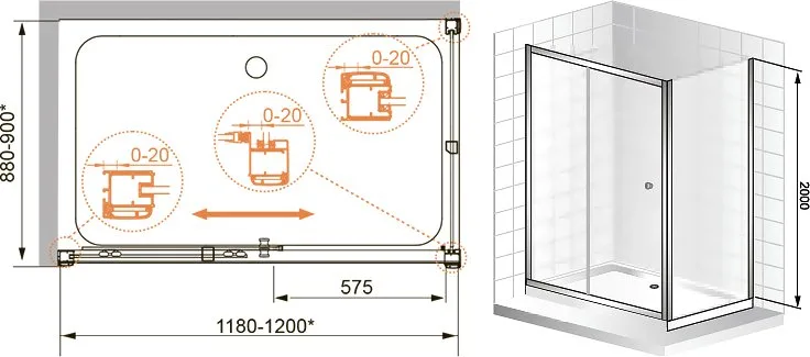 Душевой уголок Cezares Anima W AH1 120/90 P Cr Sancos — официальный сайт