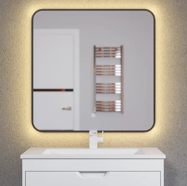 Зеркало Uperwood Modul 80х80 с подсветкой, с подогревом, теплая подсветка, черное Sancos — Оригинал