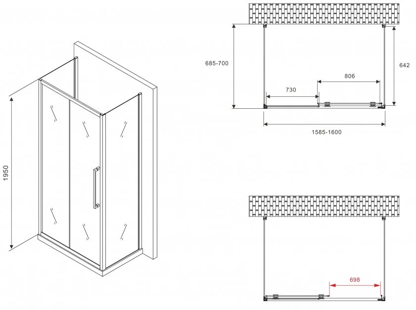 Душевой уголок Abber Schwarzer Diamant AG30160BH-S70B-S70B 160x70, профиль черный, стекло прозрачное Sancos — официальный сайт