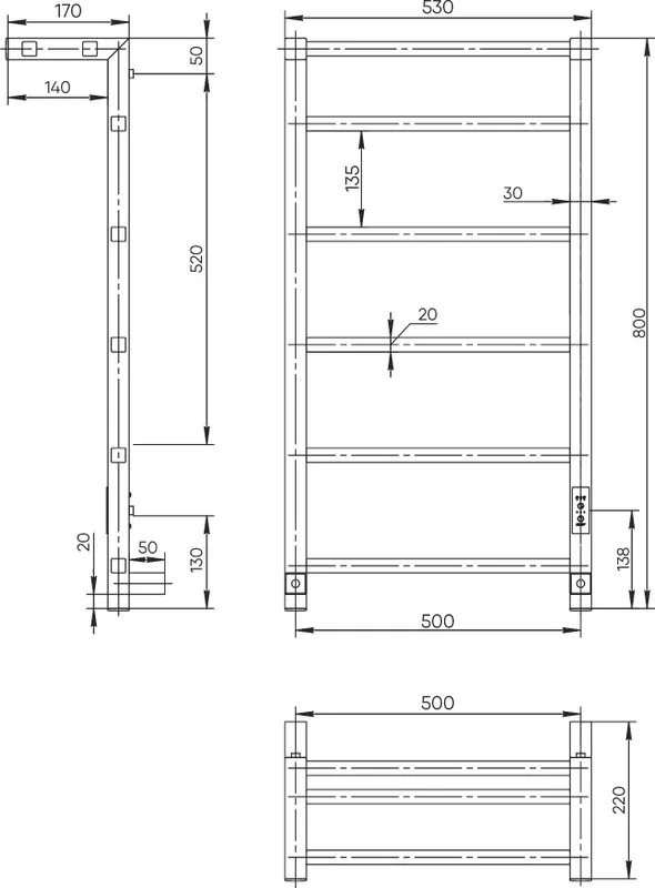 Полотенцесушитель электрический Indigo Forma LEF80-50GFMRt с полкой, graphite metallic Sancos — официальный сайт