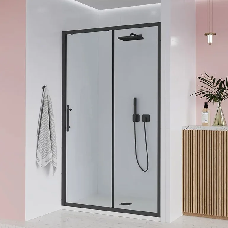 Душевая дверь в нишу Veconi Evo 100 B 120 см, профиль матовый черный, стекло прозрачное Sancos — официальный сайт
