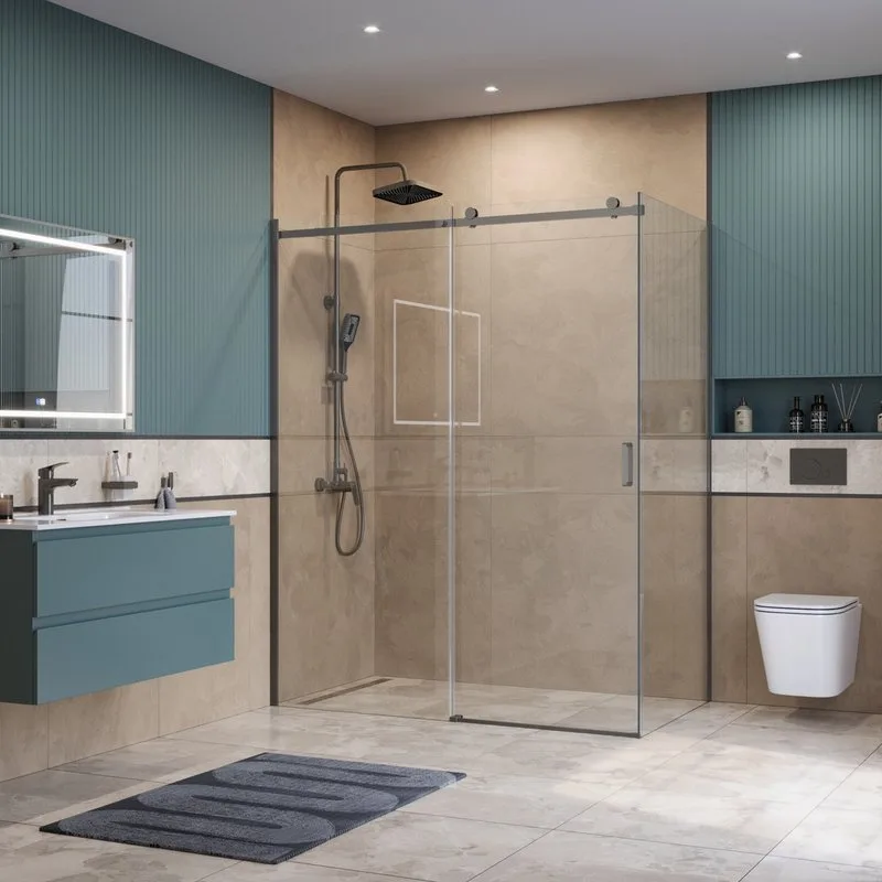Душевой уголок BelBagno Soft Close-2 AH-1-160/80-C-GM профиль оружейная сталь Sancos — официальный сайт