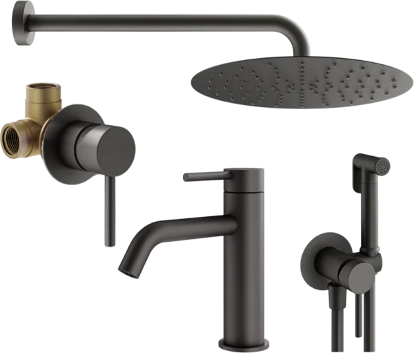 Комплект для ванной Plumberia Selection Ixo KITZXO01GR53 С ВНУТРЕННЕЙ ЧАСТЬЮ, графит матовый Sancos — Оригинал