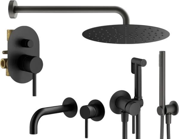 Комплект для ванной Plumberia Selection Ixo KITZXO15NO210 С ВНУТРЕННЕЙ ЧАСТЬЮ, черный матовый Sancos — Оригинал