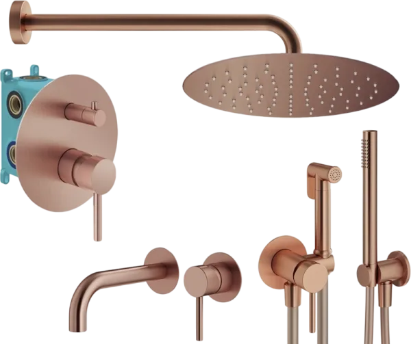 Комплект для ванной Plumberia Selection Ixo KITZXO18RS210 С ВНУТРЕННЕЙ ЧАСТЬЮ, медь брашированная Sancos — Оригинал