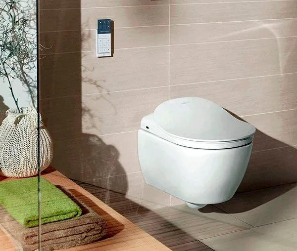 Крышка-сиденье Villeroy & Boch Viclean V02E L401 с микролифтом, петли хром, функция биде Sancos — официальный сайт