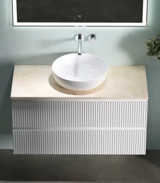 Тумба с раковиной Sancos Snob R 100 см, bianco, столешница бежевая, раковина CN5024 Sancos — Оригинал
