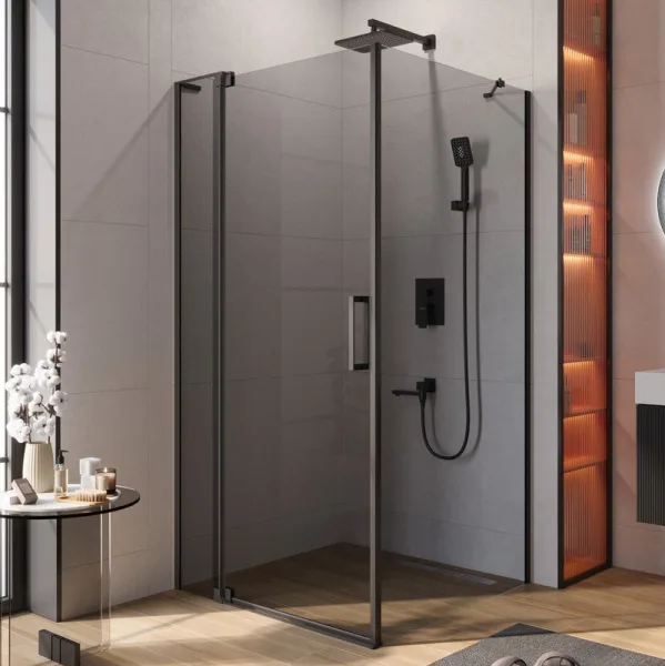 Душевой уголок Cezares Slider AH 1 100-90/100 Grigio Nero профиль черный, стекло серое Sancos — Оригинал