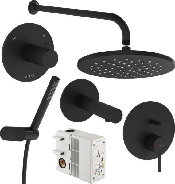 Душевой комплект VitrA Origin A49284EXP, С ВНУТРЕННЕЙ ЧАСТЬЮ, черный матовый Sancos — Оригинал