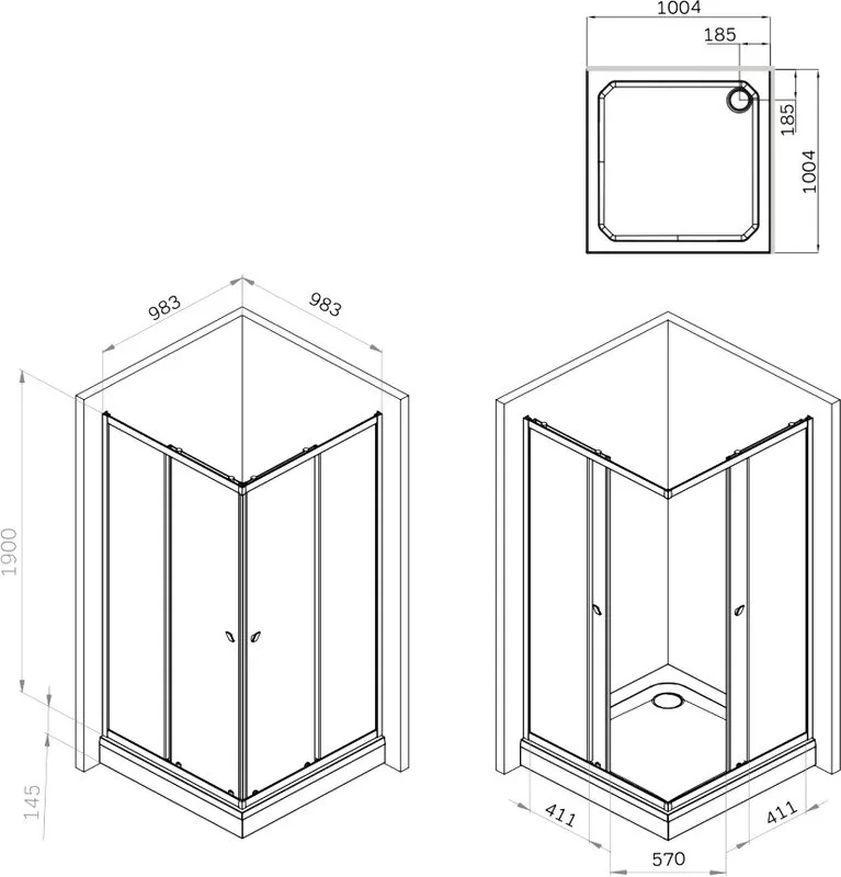 Душевой уголок AM.PM Sunny W87G-403-100100-BT 100x100 см, черный матовый Sancos — официальный сайт