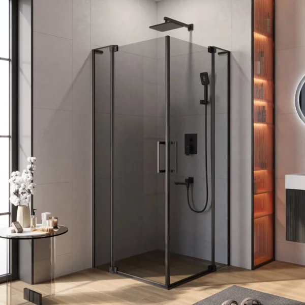 Душевой уголок Cezares Slider A 2 80/90 Grigio Nero профиль черный, стекло серое Sancos — Оригинал