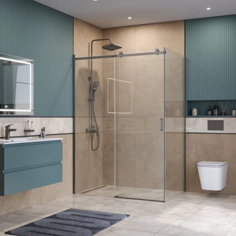 Душевой уголок BelBagno Soft Close-2 AH-1-140/80-C-GM профиль оружейная сталь Sancos — официальный сайт