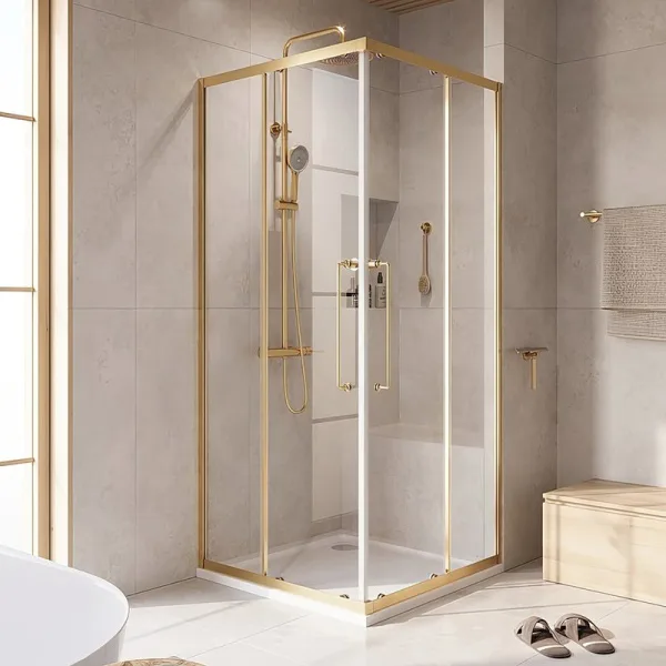 Душевой уголок Cezares Relax RELAX-304-A-2-90-C-BORO 90x90, профиль брашированное золото Sancos — Оригинал