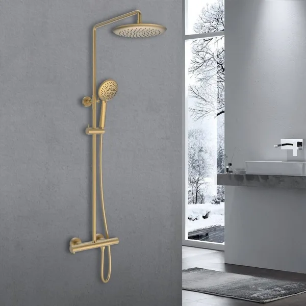 Душевая стойка Vincea Desire VSFS-1D0TBG термостатическая, брашированное золото Sancos — Оригинал