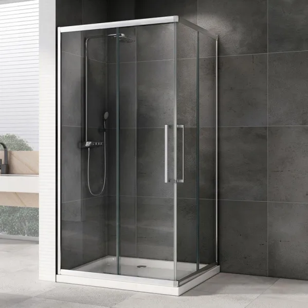 Душевой уголок Abber Schwarzer Diamant AG02129H 120x90, профиль хром, стекло прозрачное Sancos — Оригинал