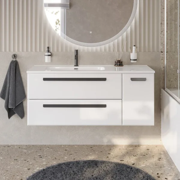 Тумба под раковину без столешницы Cezares Eco Cer-N 120 L 2 ящика, 1 дверца, bianco lucido, ручки ма Sancos — Оригинал