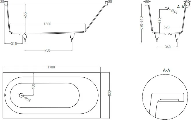 Ванна из искусственного камня Salini Ornella S-Sense 170x80 см, встраиваемая, матовая белая, на ножк Sancos — официальный сайт