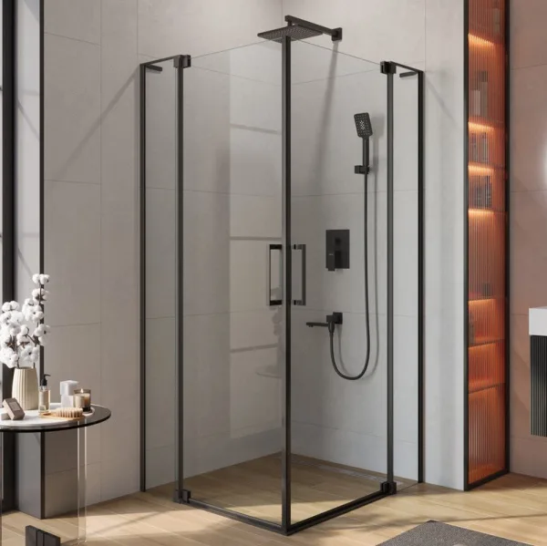 Душевой уголок Cezares Slider AH 2 80/90-90/100 C Nero профиль черный, стекло прозрачное Sancos — Оригинал