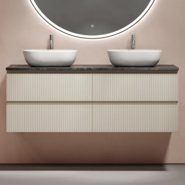Тумба с раковиной Sancos Snob T 140 beige soft, столешница черный мрамор TT140A1X, раковина CN6009 Sancos — Оригинал