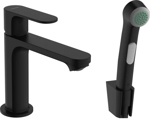 Смеситель для раковины Hansgrohe Rebris S 72215670 с гигиеническим душем, черный матовый Sancos — Оригинал