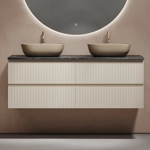Тумба с раковиной Sancos Snob R 140 beige soft, столешница черный мрамор TT140A1X, раковина CN6009MC Sancos — Оригинал