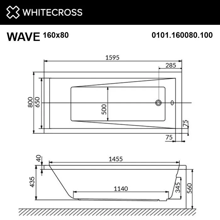 Акриловая ванна WHITECROSS Wave 160x80 см, пристенная, белая Sancos — официальный сайт