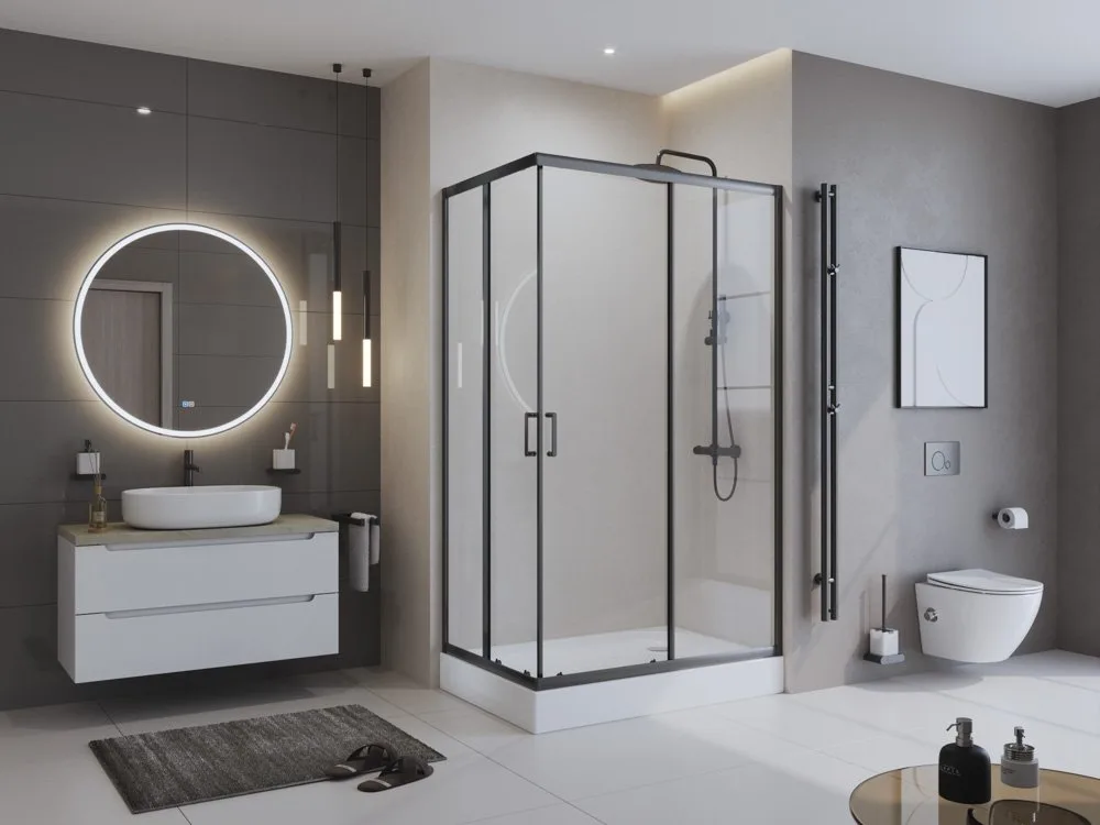 Душевой уголок BelBagno Uno -195 AH 2 120/90 C Nero профиль черный, стекло прозрачное Sancos — официальный сайт