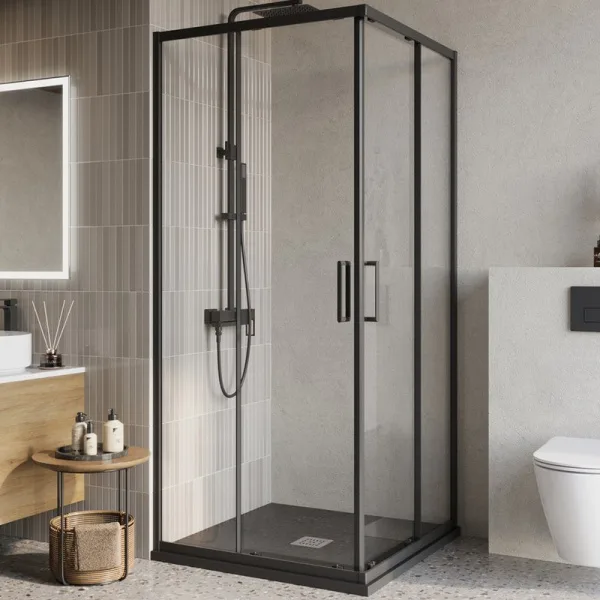 Душевой уголок BelBagno Luce A-2-90-C-NERO 90x90, профиль матовый черный, стекло прозрачное Sancos — Оригинал
