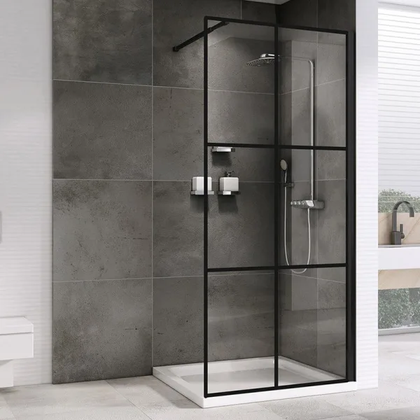Душевая перегородка Abber Immer Offen AG62090B 90 см, профиль черный, стекло прозрачное Sancos — Оригинал