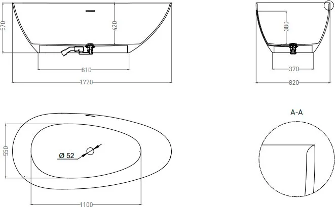 Ванна из искусственного камня Salini Paola In S-Sense 170x80 см, отдельностоящая, белая, овальная, с Sancos — официальный сайт