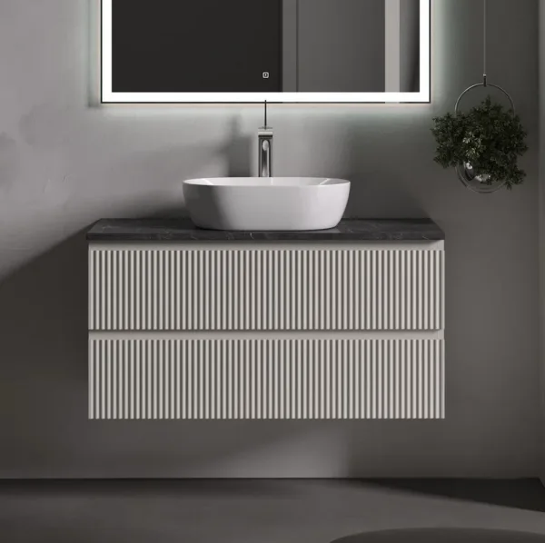 Тумба с раковиной Sancos Snob R 100 см, beige soft, столешница черный мрамор, раковина CN5010 Sancos — Оригинал