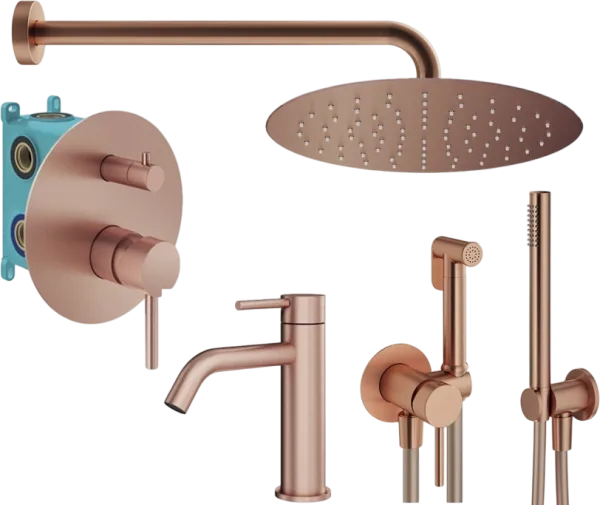 Комплект для ванной Plumberia Selection Ixo KITZXO18RS53 С ВНУТРЕННЕЙ ЧАСТЬЮ, медь брашированная Sancos — Оригинал