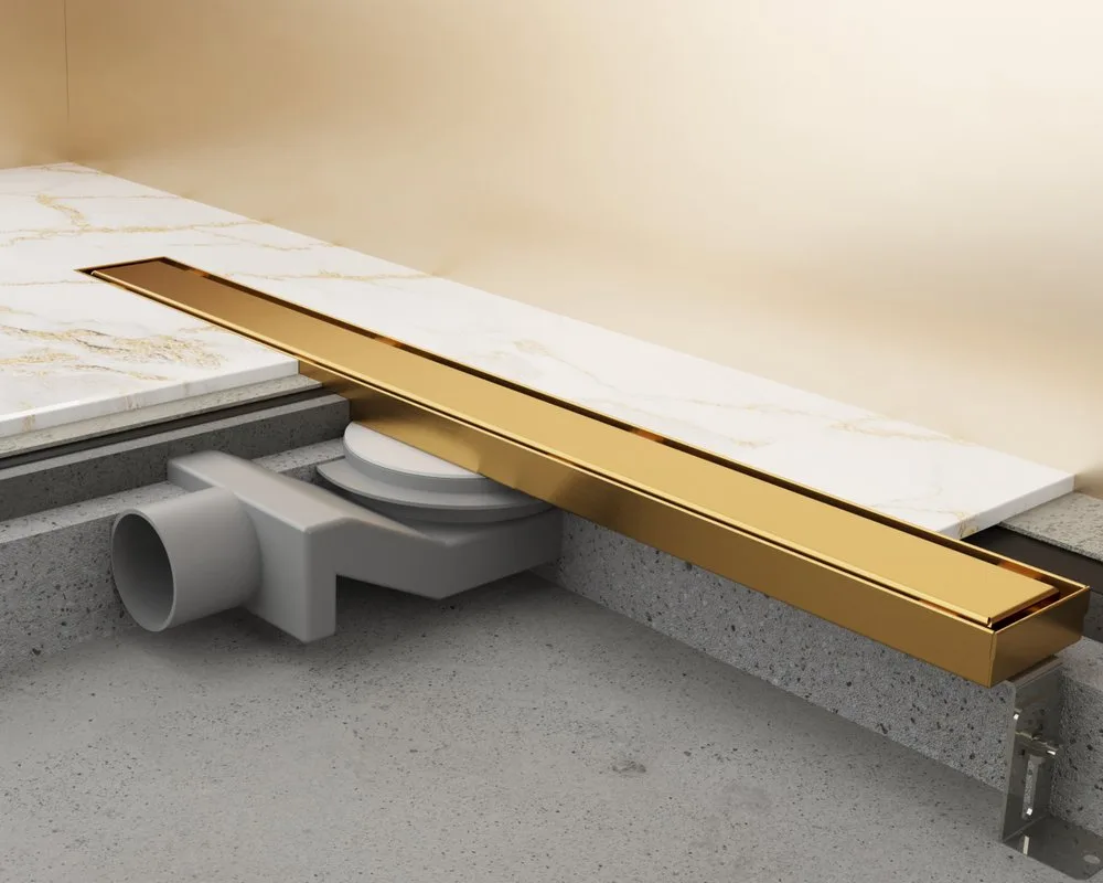 Душевой трап (лоток) Plumberia Selection PSL Linear 80 см, золото брашированное Sancos — официальный сайт