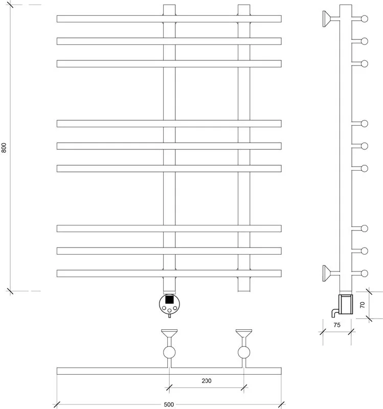 Полотенцесушитель электрический Secado Турин 3 80x50, черный, L Sancos — официальный сайт