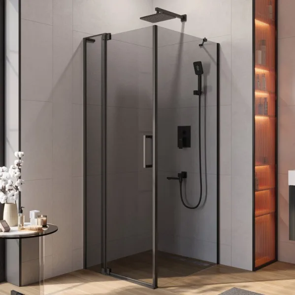 Душевой уголок Cezares Slider AH 1 90-80/90 Grigio Nero профиль черный, стекло серое Sancos — Оригинал