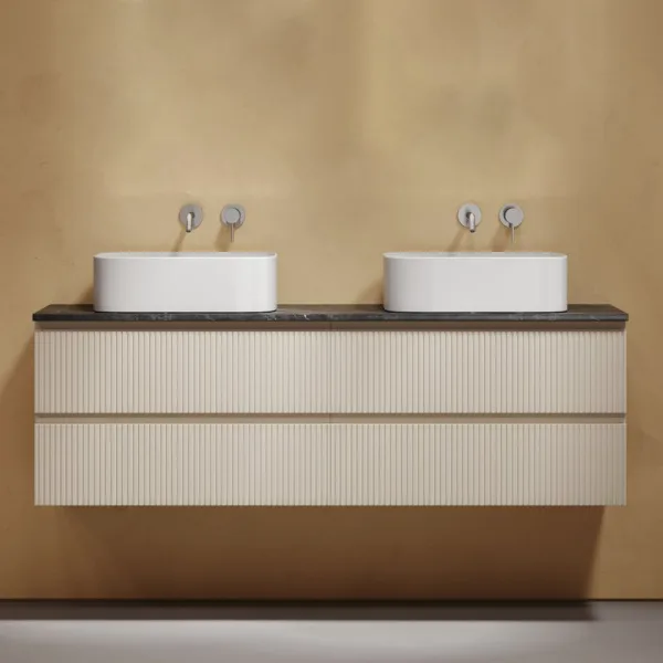 Тумба с раковиной Sancos Snob T 160 beige soft, столешница черный мрамор TT160A1, раковина CN6052 Sancos — Оригинал