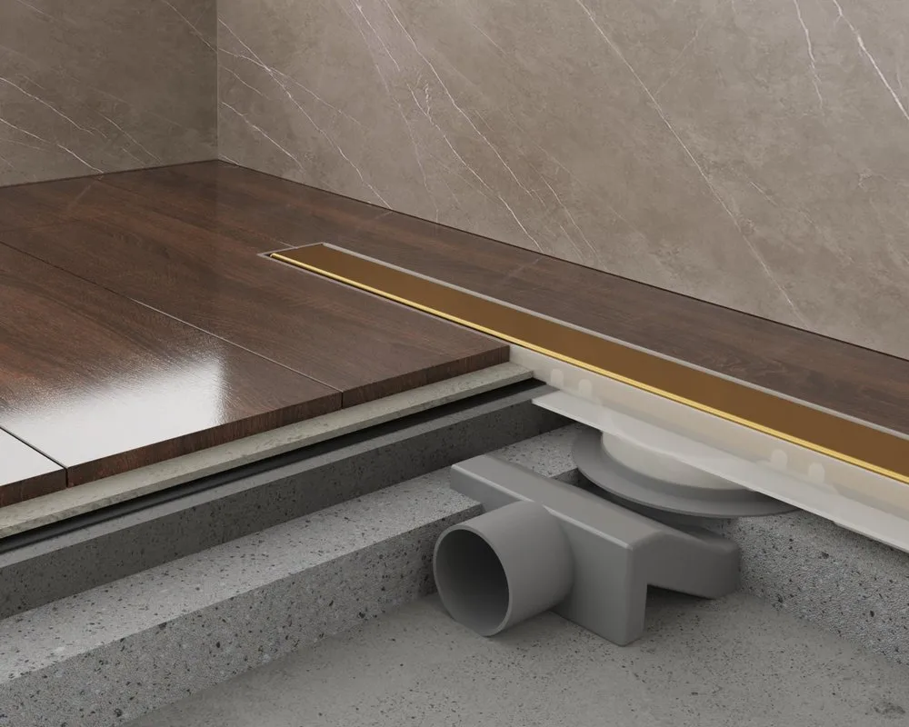 Душевой трап (лоток) Plumberia Selection PSM Modular 90 см, золото брашированное Sancos — официальный сайт
