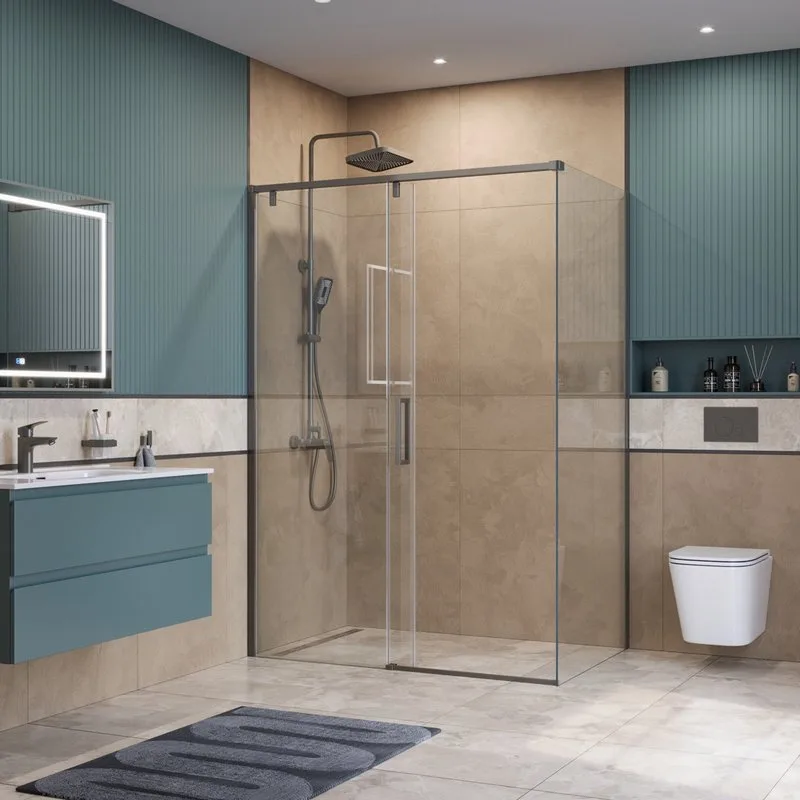 Душевой уголок BelBagno Soft Close-1 AH-1-140/100-C-GM профиль оружейная сталь Sancos — официальный сайт