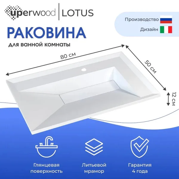 Мебельная раковина Uperwood Lotus Premium 80 глянцевая белая Sancos — Оригинал