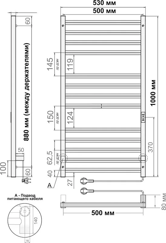 Полотенцесушитель электрический Indigo Attic Romb LСLATCRE100-50BRRt черный муар Sancos — официальный сайт