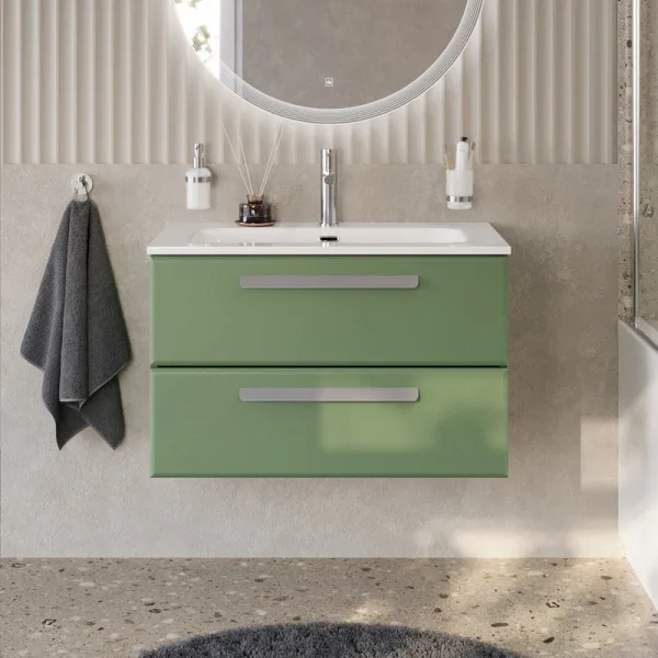 Тумба под раковину без столешницы Cezares Eco Cer-N 80 фисташковый софт, ручки серые Sancos — Оригинал