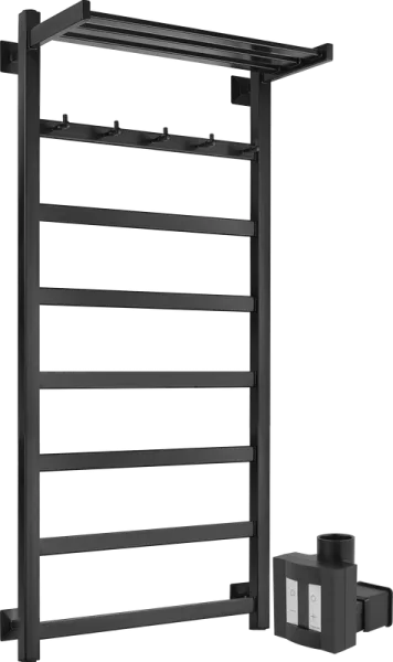Полотенцесушитель электрический Secado Корсико 1 КСП , 100x50 ТЭН квадратный скрытый, черный матовый Sancos — Оригинал