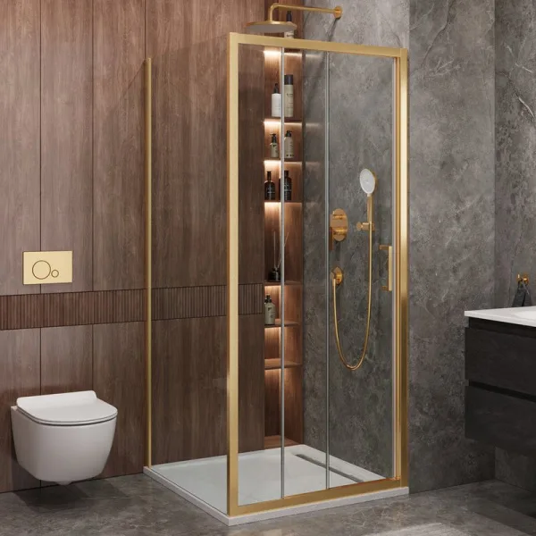 Душевой уголок Cezares Molveno AF 31 90 C BORO IV 90х90 см, профиль брашированное золото, стекло про Sancos — Оригинал