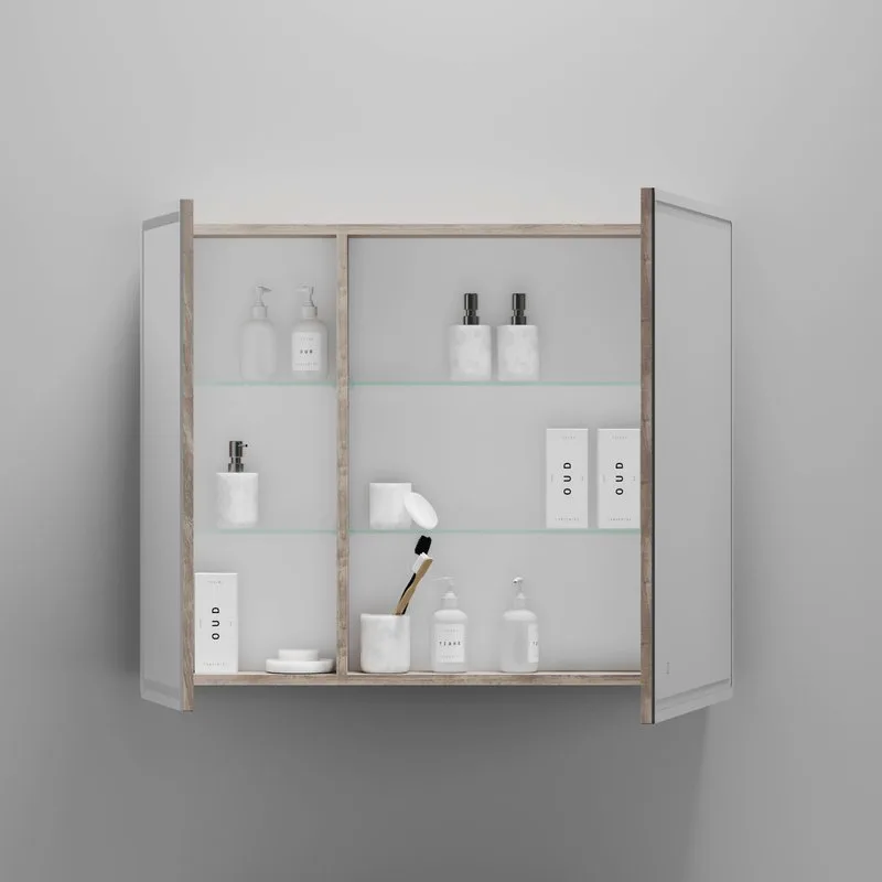 Зеркало-шкаф Sancos Mirror 90 с подсветкой, дуб галифакс натуральный Sancos — официальный сайт