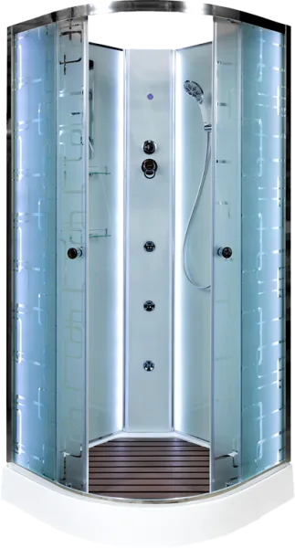 Душевая кабина DTO EM1510N 100х100, LED с гидромассажем, профиль хром, стекло матовое с узором Sancos — Оригинал